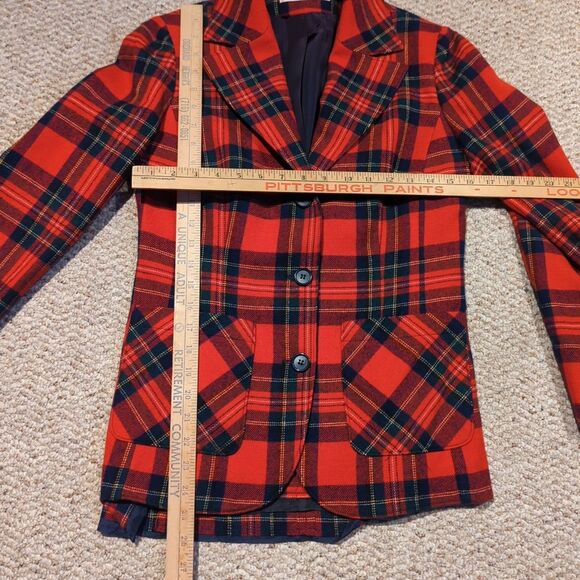 Vintage Pendleton Blazer Wrap Skirt Suit Set Womens 8 Red Tartan Plaid Fringe - Picture 5 of 8